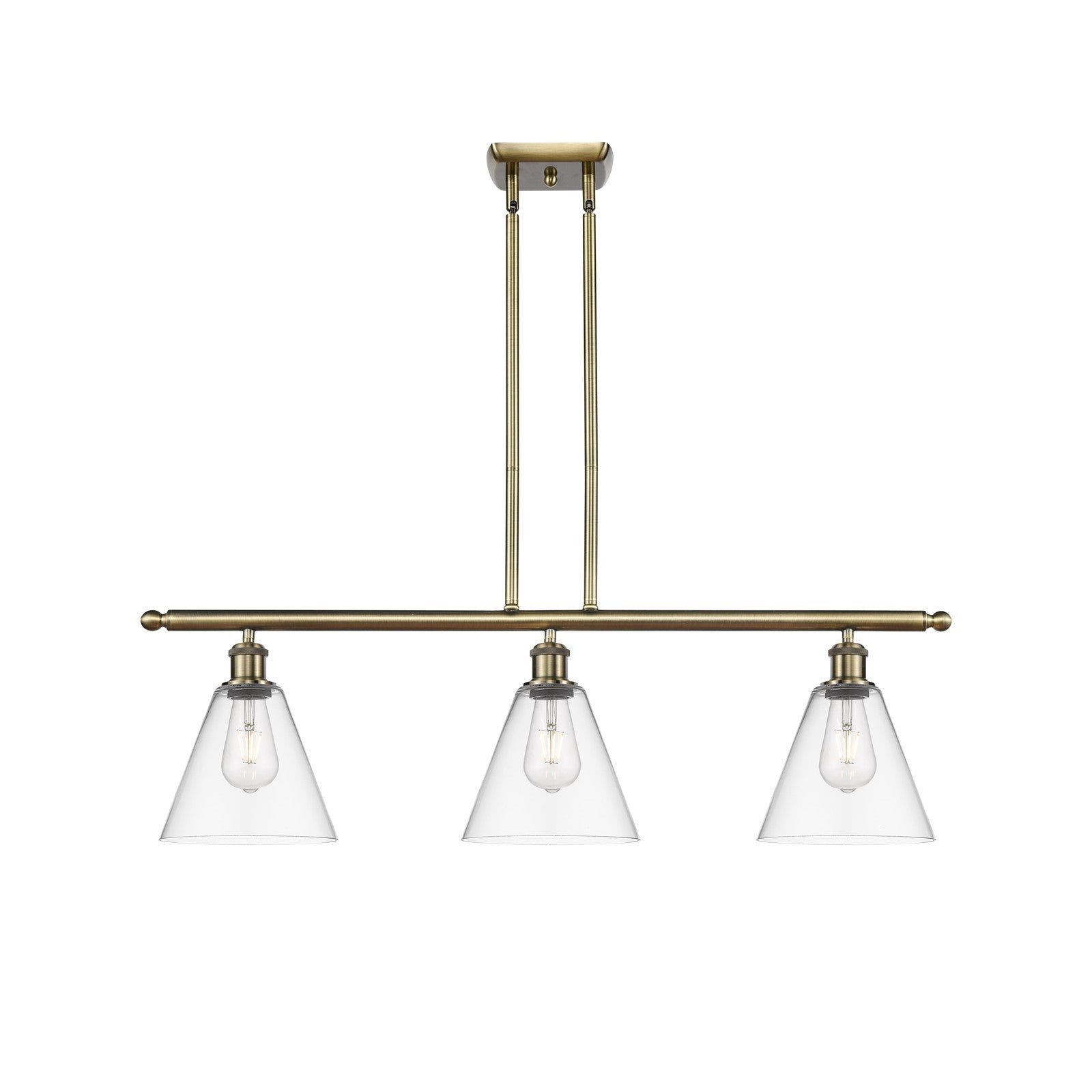 Innovations Berkshire 36in 3-Light Island | Industrial Antique Brass and Clear Glass | Kitchen Island & Dining Room | Model 516-3I-AB-GBC-82
