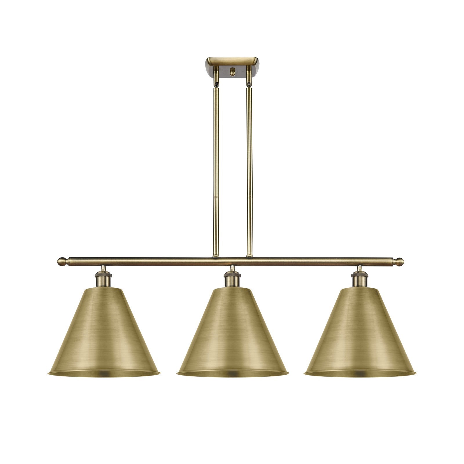 Innovations Berkshire 38.5in 3-Light Island Light | Industrial Antique Brass and Antique Brass Metal Shade | Kitchen | Model 516-3I-AB-MBC-12-AB