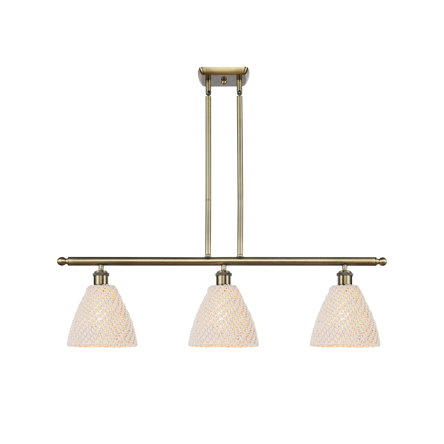 Innovations Bristol Natural 36in 3-Light Island | Farmhouse Antique Brass and Natural Fiber | Kitchen Island & Dining | Model 516-3I-AB-NBD-75-NAT