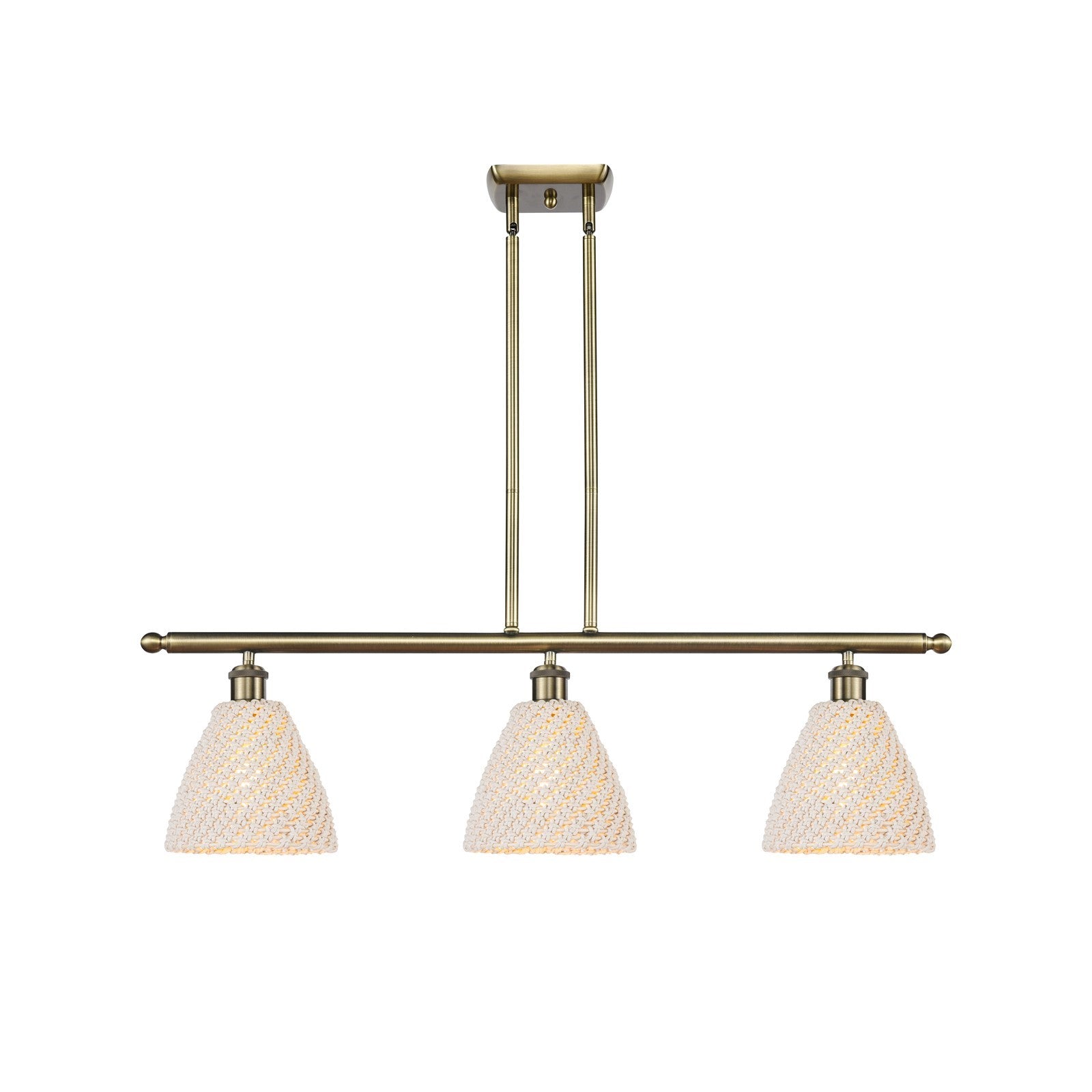 Innovations Bristol Natural 36in 3-Light Island | Farmhouse Antique Brass and Natural Fiber | Kitchen Island & Dining | Model 516-3I-AB-NBD-75-NAT