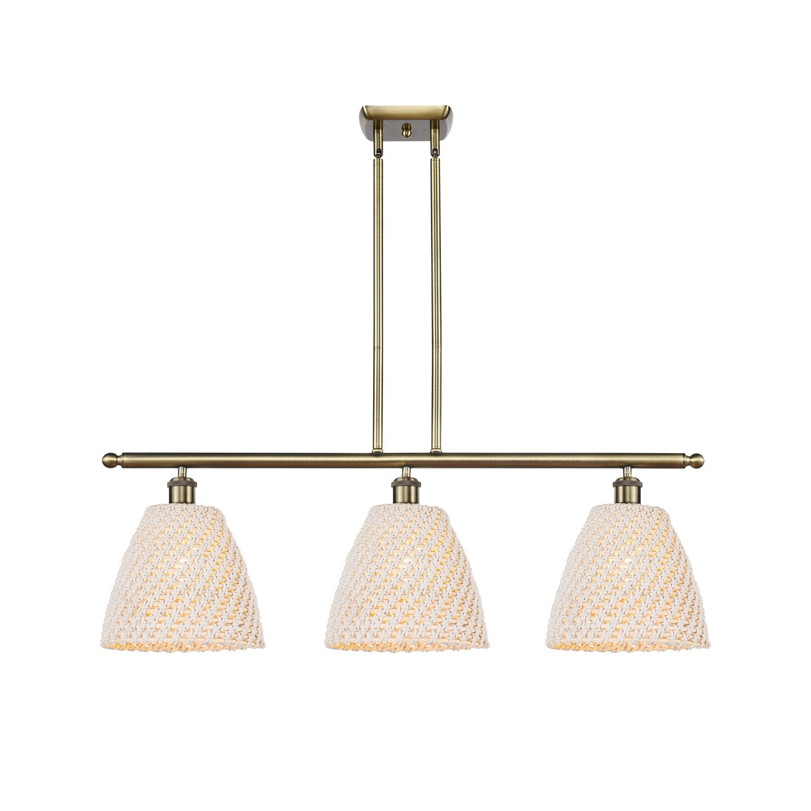 Innovations Bristol Natural 36in 3-Light Island | Industrial Antique Brass and Natural Fiber | Kitchen Island & Dining | Model 516-3I-AB-NBD-9-NAT
