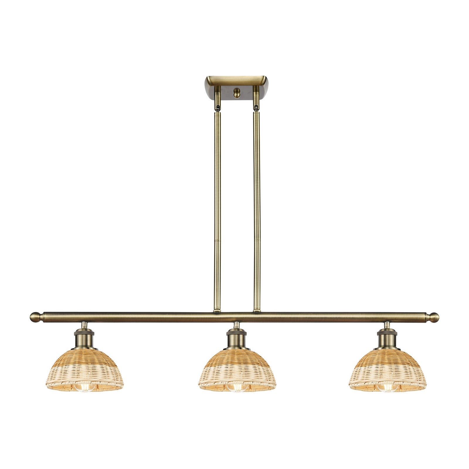 Innovations Bristol Natural II 36in 3-Light Island | Industrial Antique Brass and Natural Fiber | Kitchen Island | Model 516-3I-AB-NBD2-75-NAT