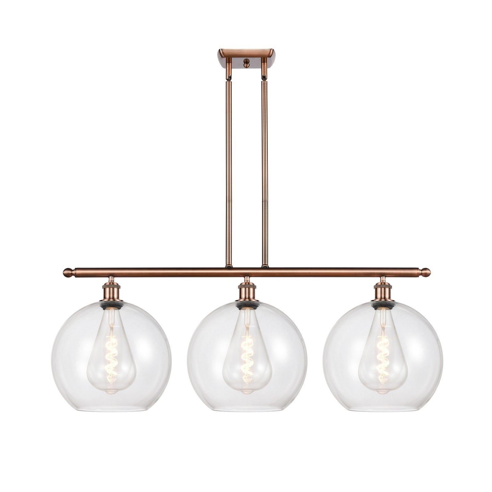 Innovations Athens 38in 3-Light Island Light | Industrial Antique Copper and Clear Glass | Kitchen Island & Dining Room | Model 516-3I-AC-G122-12