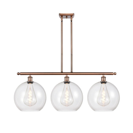 Innovations Athens 38in 3-Light Island Light | Industrial Antique Copper and Clear Glass | Kitchen Island & Dining Room | Model 516-3I-AC-G122-12