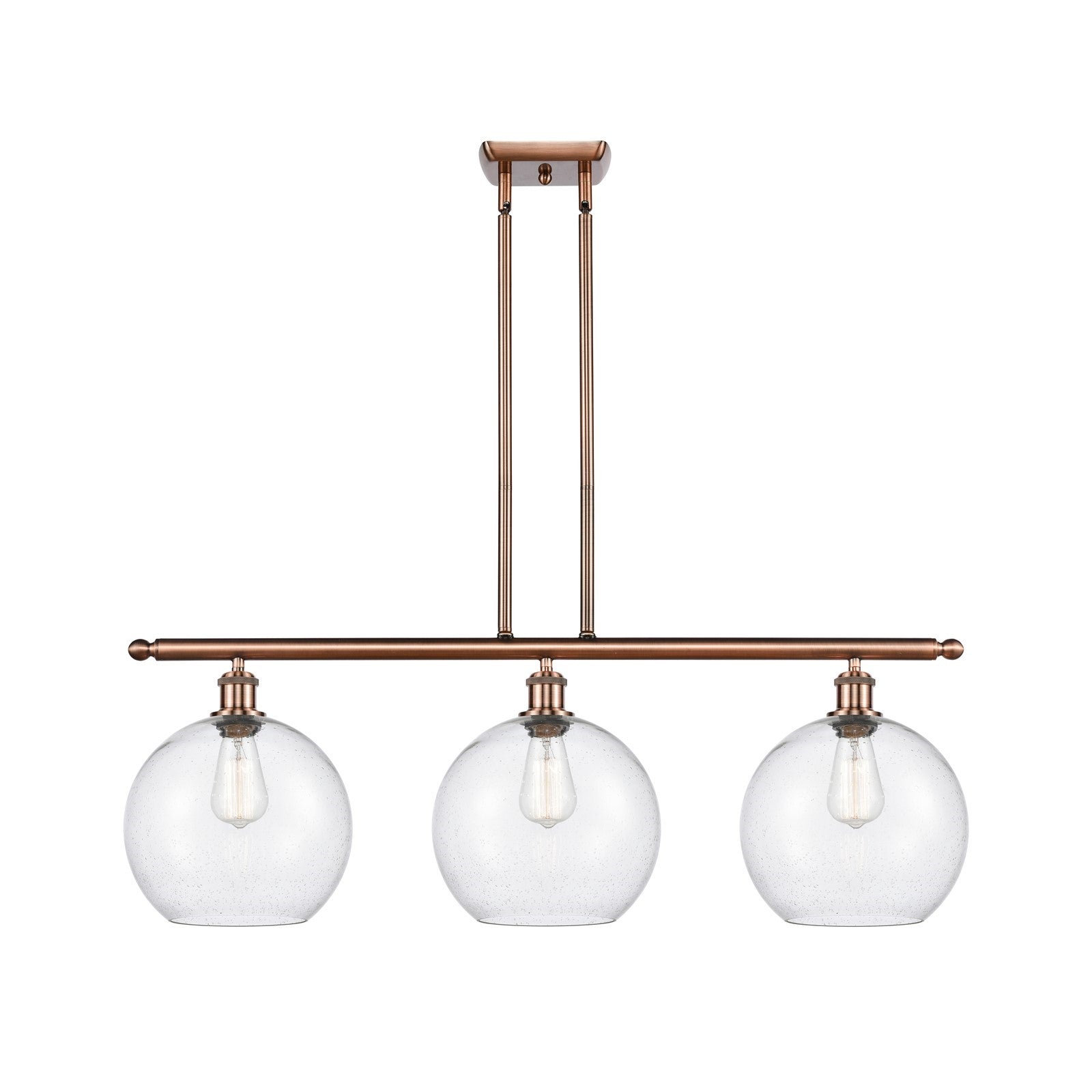 Innovations Athens 37in 3-Light Island Light | Industrial Antique Copper and Seedy Glass | Kitchen Island & Dining Room | Model 516-3I-AC-G124-10