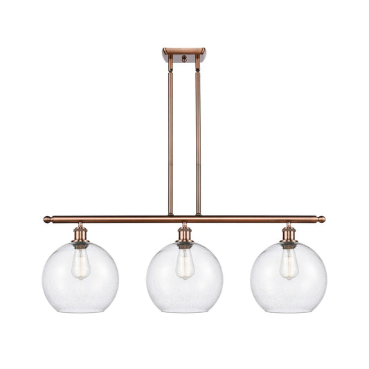 Innovations Athens 37in 3-Light Island Light | Industrial Antique Copper and Seedy Glass | Kitchen Island & Dining Room | Model 516-3I-AC-G124-10