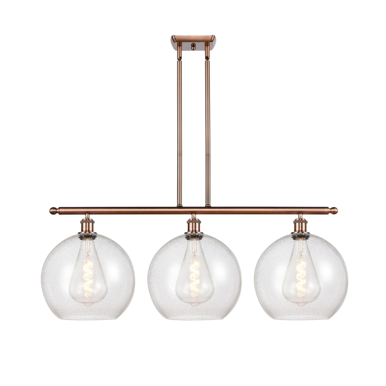 Innovations Athens 38in 3-Light Island Light | Industrial Antique Copper and Seedy Glass | Kitchen Island & Dining Room | Model 516-3I-AC-G124-12