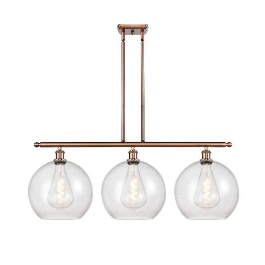 Innovations Athens 38in 3-Light Island Light | Industrial Antique Copper and Seedy Glass | Kitchen Island & Dining Room | Model 516-3I-AC-G124-12