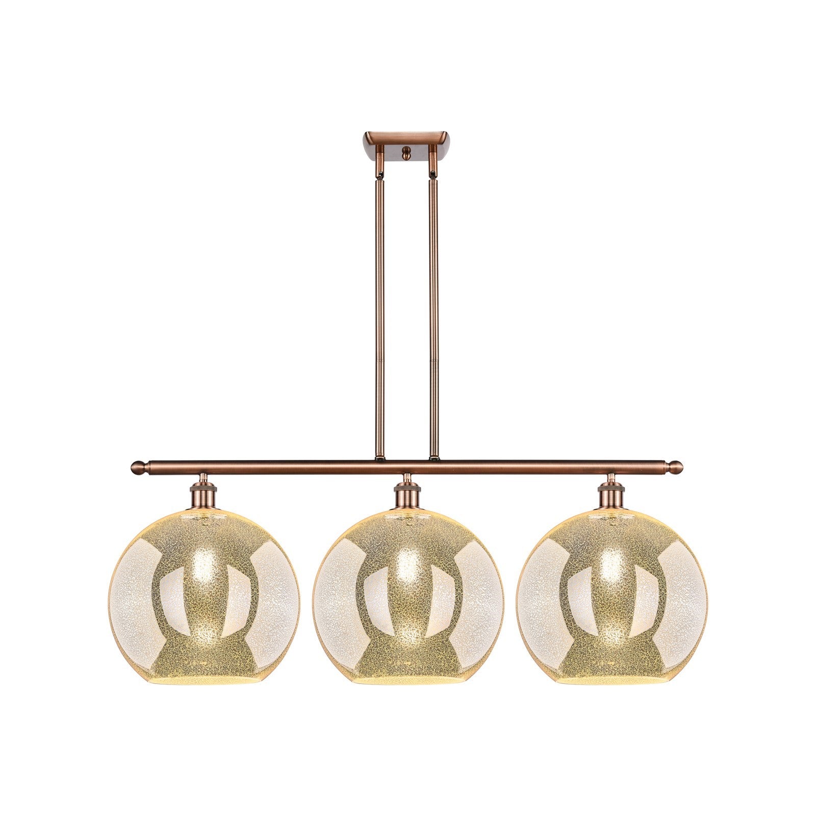 Innovations Athens 38in 3-Light Island | Industrial Antique Copper and Mercury Glass | Kitchen Island & Dining Room | Model 516-3I-AC-G128-12
