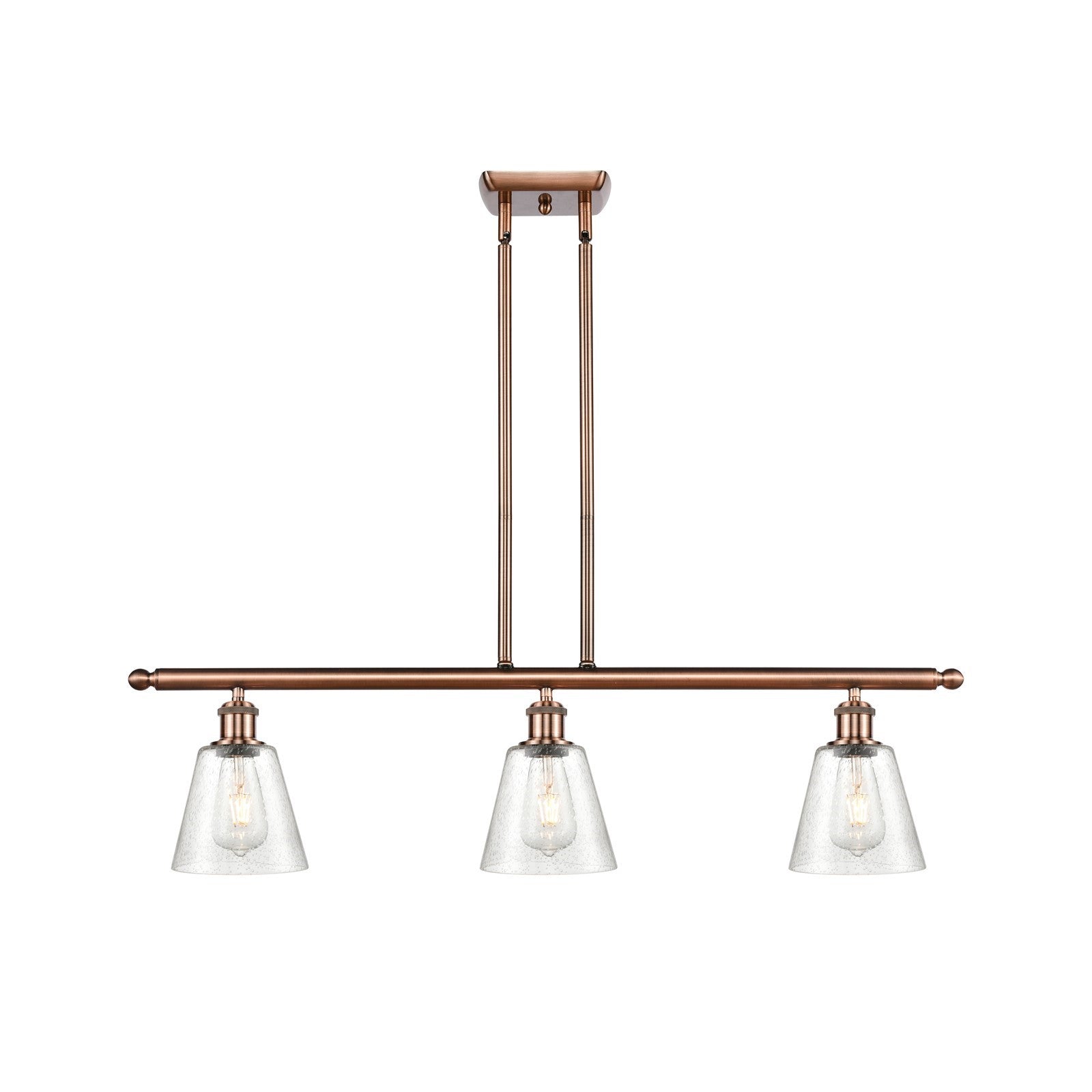 Innovations Caton 36in 3-Light Island | Industrial Antique Copper and Frosted Glass | Kitchen Island & Dining Room | 36 x 9 in | Model 516-3I-AC-G454