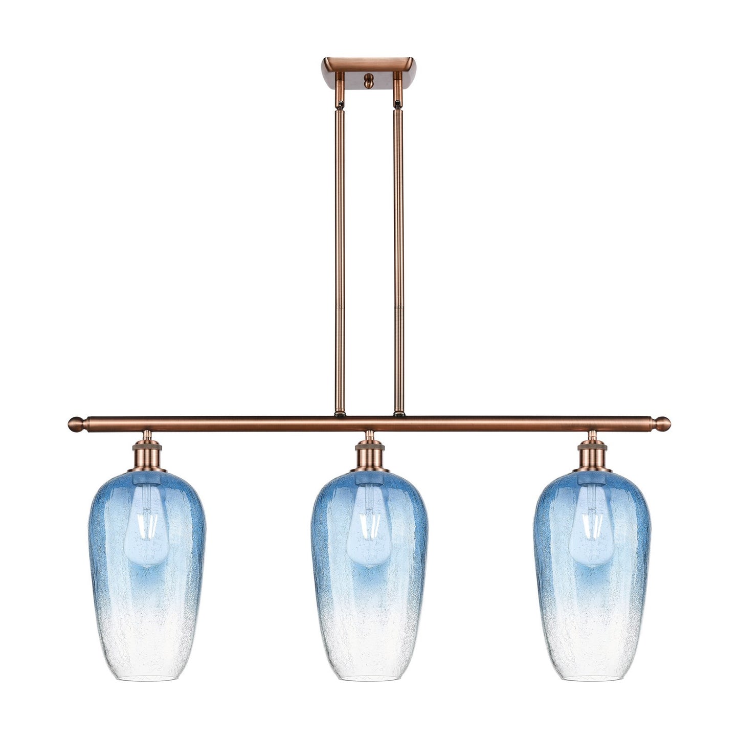 Innovations Brookhaven Flute 36in 3-Light Island Light | Industrial Antique Copper and Sapphire Blue Glass | Kitchen | Model 516-3I-AC-G484-7SB