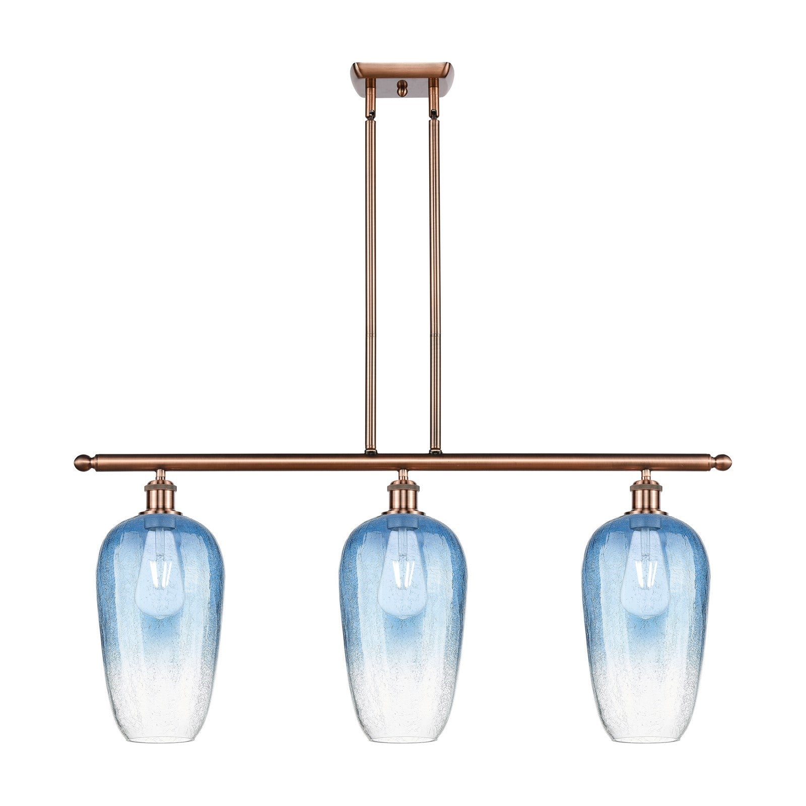 Innovations Brookhaven Flute 36in 3-Light Island Light | Industrial Antique Copper and Sapphire Blue Glass | Kitchen | Model 516-3I-AC-G484-7SB