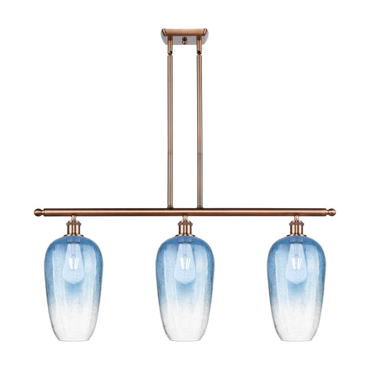 Innovations Brookhaven Flute 36in 3-Light Island Light | Industrial Antique Copper and Sapphire Blue Glass | Kitchen | Model 516-3I-AC-G484-7SB