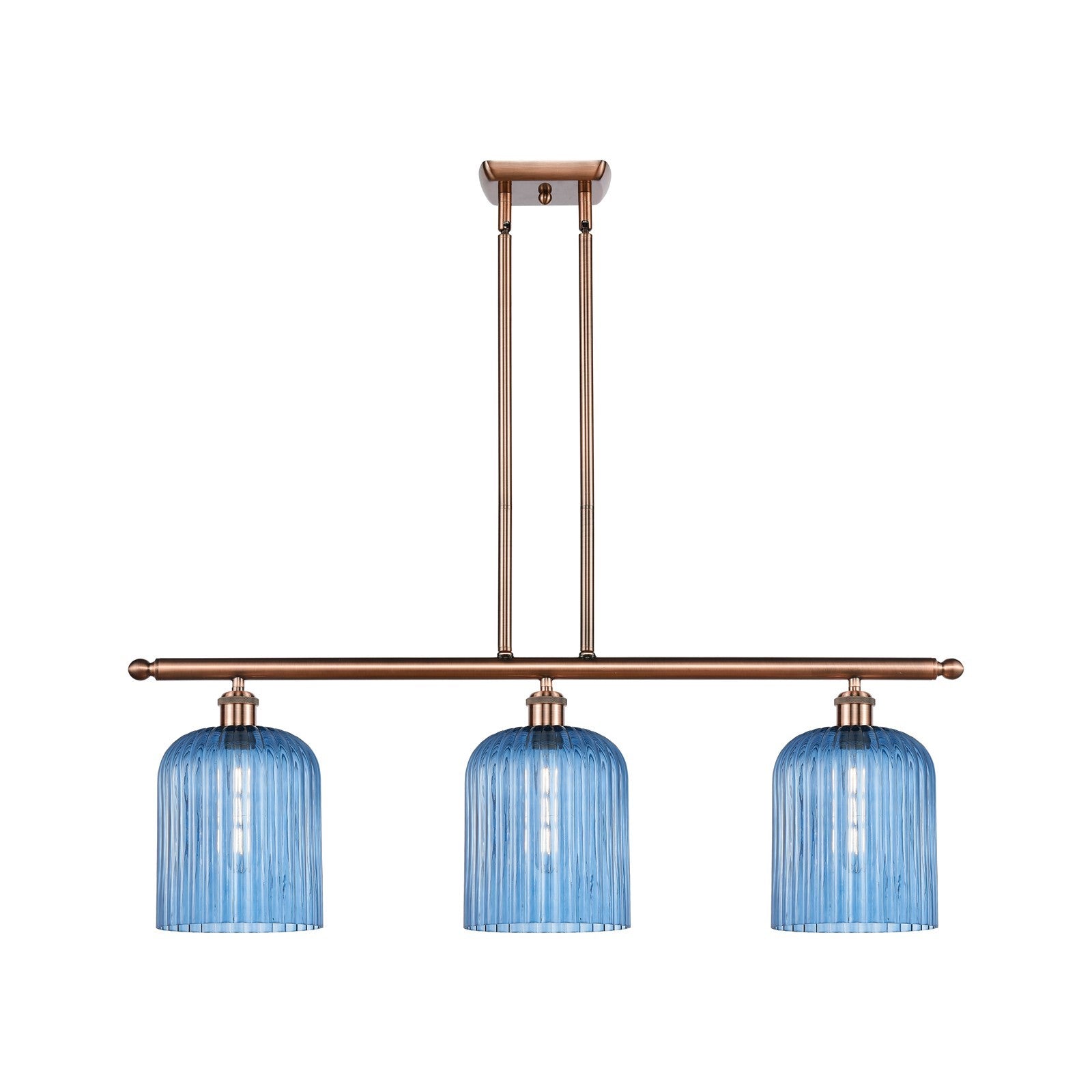 Innovations Bridal Veil 36in 3-Light Island Light | Art Nouveau Antique Copper and Princess Blue Glass | Kitchen Island | Model 516-3I-AC-G559-8BL