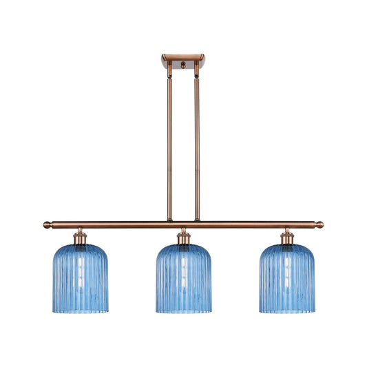 Innovations Bridal Veil 36in 3-Light Island Light | Art Nouveau Antique Copper and Princess Blue Glass | Kitchen Island | Model 516-3I-AC-G559-8BL
