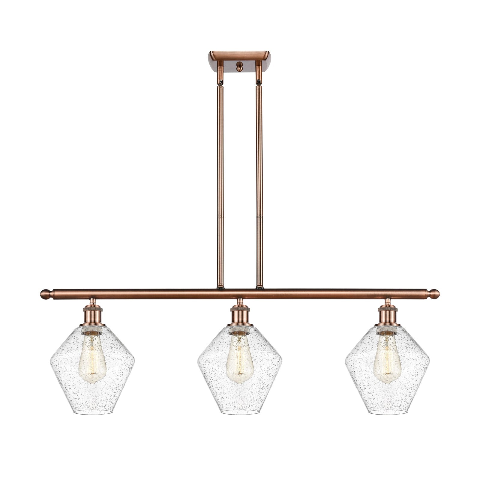 Innovations Ballston Cindyrella 36in 3-Light LED Island | Nautical Transitional Antique Copper Steel and Seedy Glass | Model 516-3I-AC-G654-8-LED