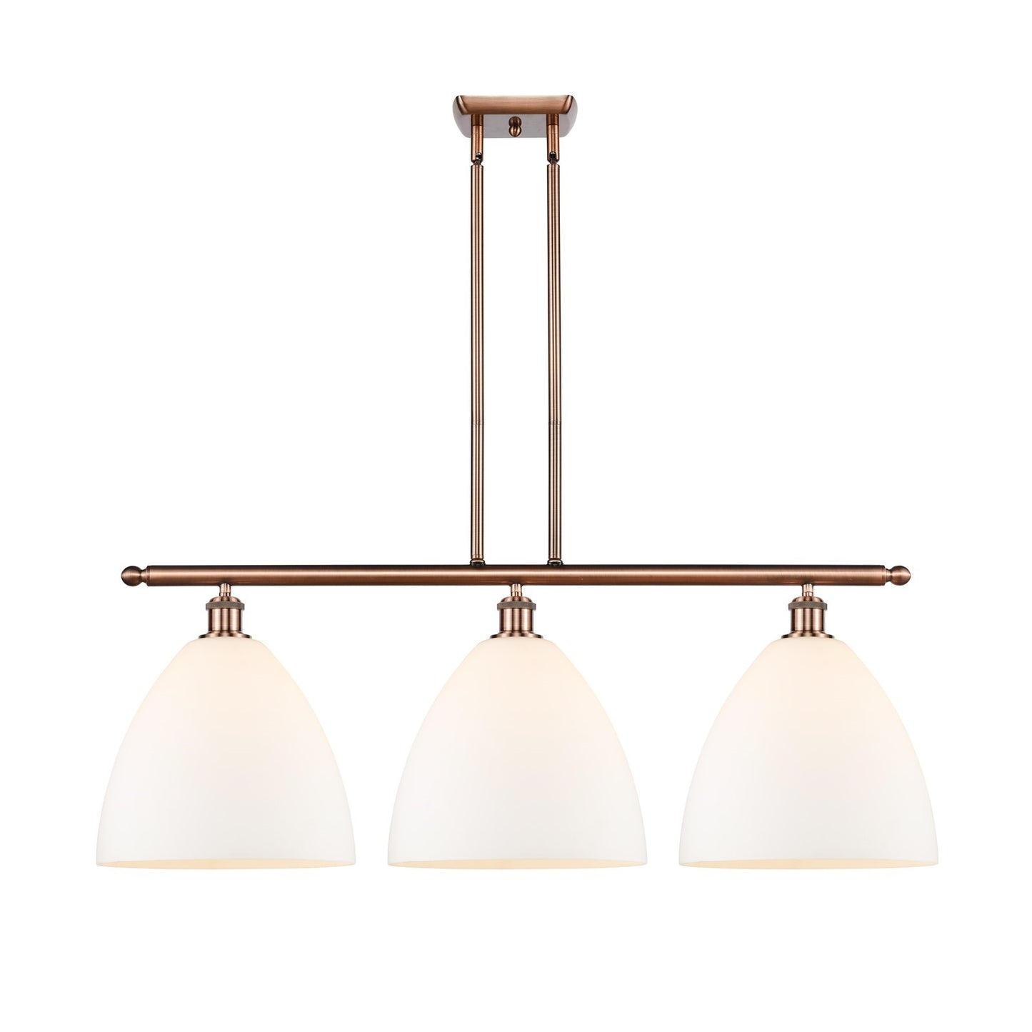 Innovations Bristol 38.5in 3-Light Island Light | Industrial Antique Copper and Matte White Glass | Kitchen Island | Model 516-3I-AC-GBD-121-LED