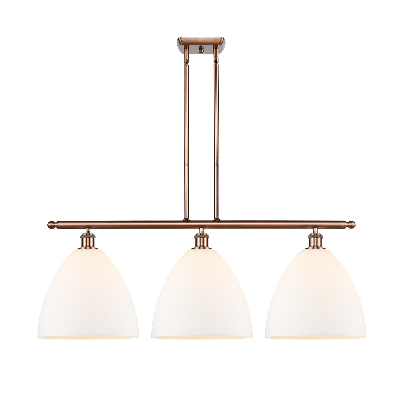 Innovations Bristol 38.5in 3-Light Island Light | Industrial Antique Copper and Matte White Glass | Kitchen Island | Model 516-3I-AC-GBD-121-LED