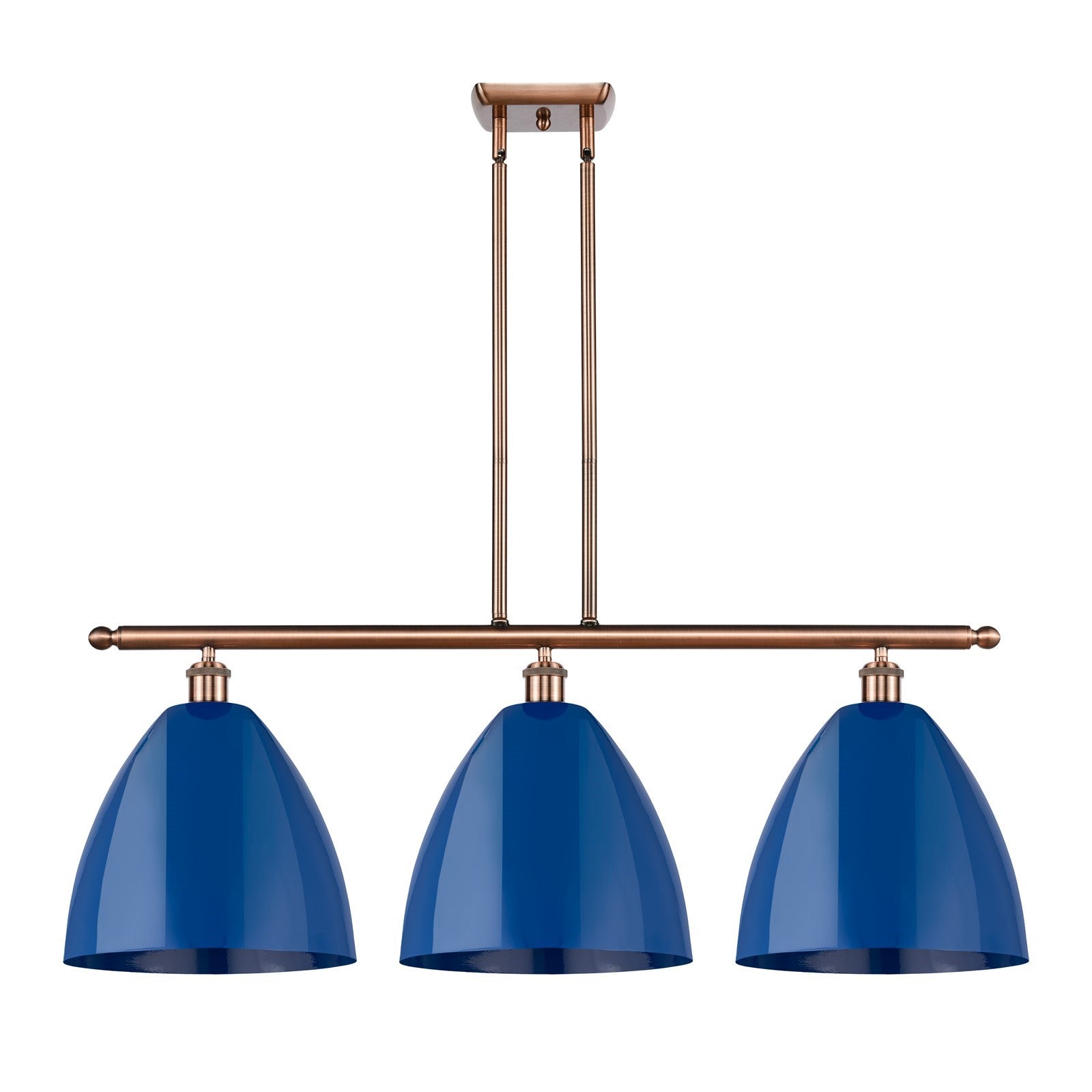 Innovations LED Plymouth 38.5in 3-Light Island Light | Industrial Antique Copper and Matte Blue Metal | Kitchen | Model 516-3I-AC-MBD-12-BL-LED