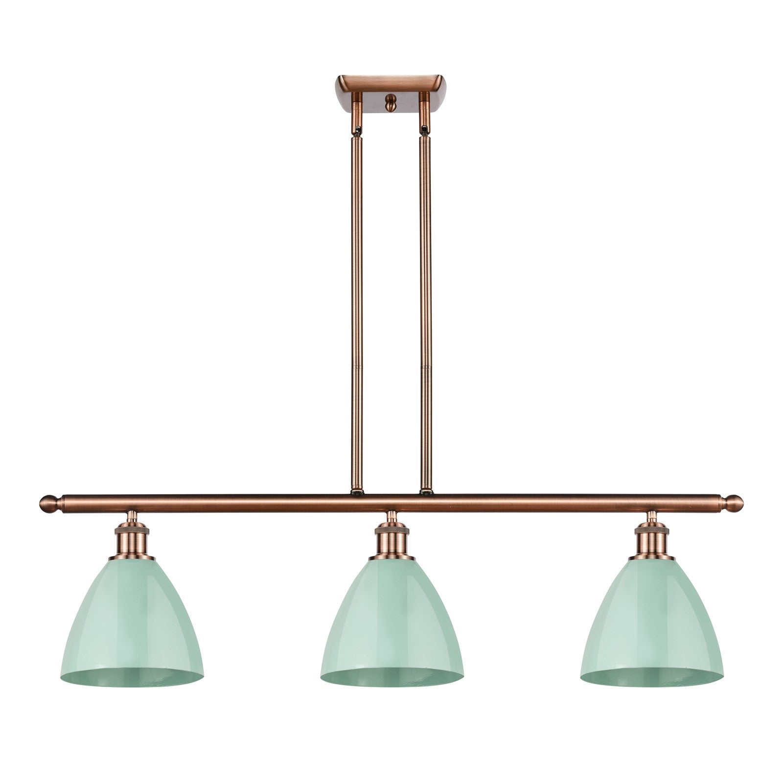Innovations Plymouth 36in 3-Light Island Light | Industrial Antique Copper and Matte Seafoam Metal | Kitchen Island | Model 516-3I-AC-MBD-75-SF