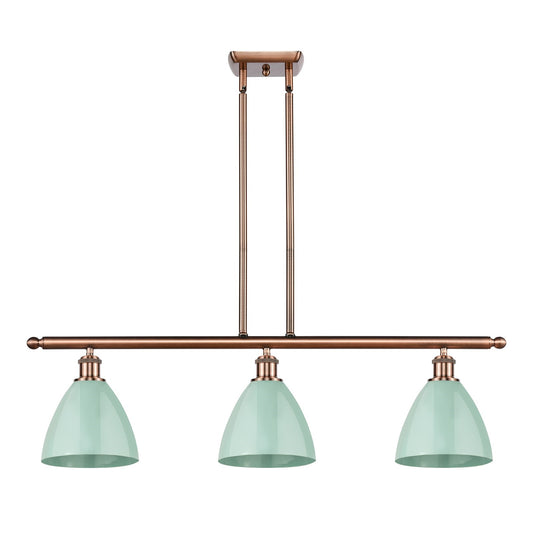Innovations Plymouth 36in 3-Light Island Light | Industrial Antique Copper and Matte Seafoam Metal | Kitchen Island | Model 516-3I-AC-MBD-75-SF