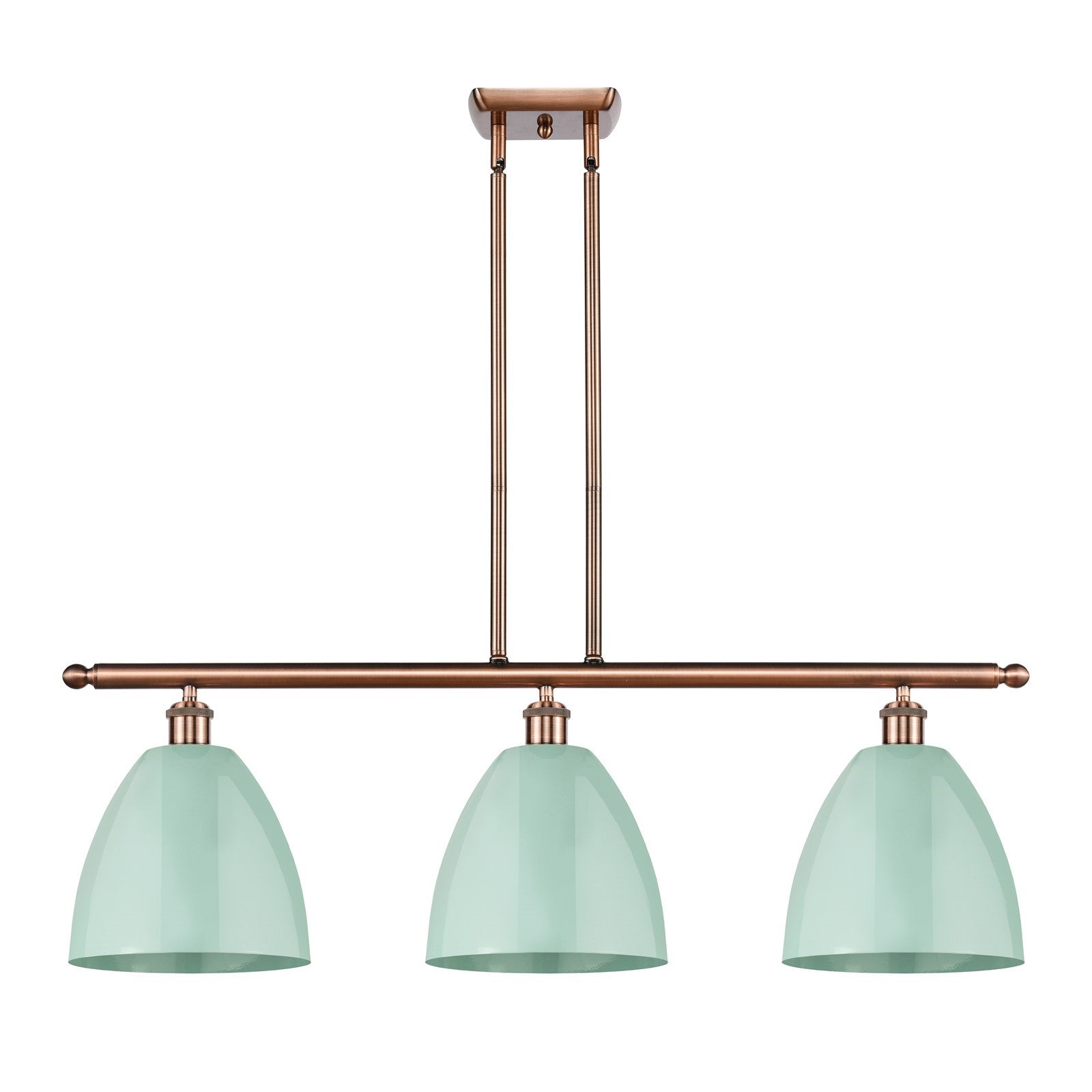 Innovations Plymouth 36in 3-Light Island | Industrial Antique Copper and Matte Seafoam Metal Shade | Kitchen Island | Model 516-3I-AC-MBD-9-SF