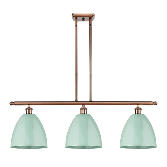 Innovations Plymouth 36in 3-Light Island | Industrial Antique Copper and Matte Seafoam Metal Shade | Kitchen Island | Model 516-3I-AC-MBD-9-SF