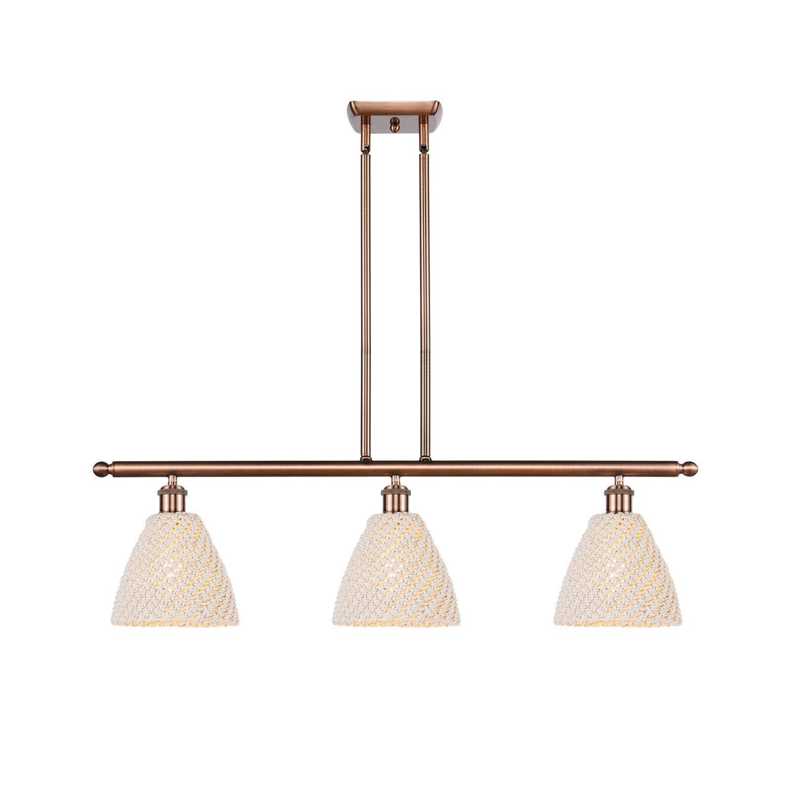 Innovations Bristol Natural 36in 3-Light Island | Farmhouse Antique Copper and Natural Fiber Dome Shade | Kitchen Island | Model 516-3I-AC-NBD-75-NAT