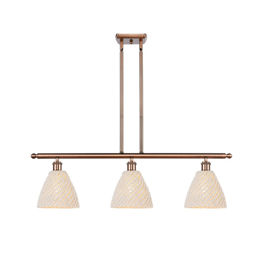 Innovations Bristol Natural 36in 3-Light Island | Farmhouse Antique Copper and Natural Fiber Dome Shade | Kitchen Island | Model 516-3I-AC-NBD-75-NAT