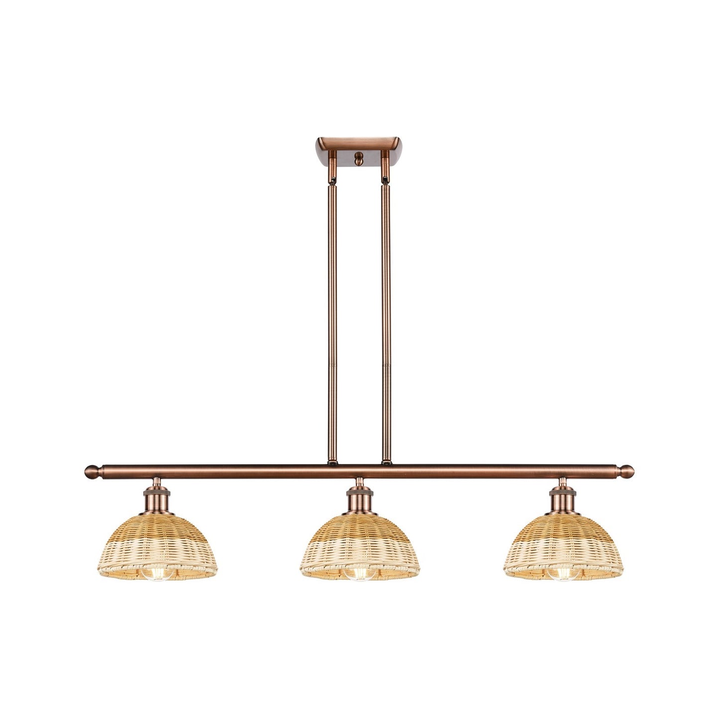 Innovations Bristol Natural II 36in 3-Light Island | Industrial Antique Copper and Natural Fiber Dome Shade | Kitchen | Model 516-3I-AC-NBD2-75-NAT