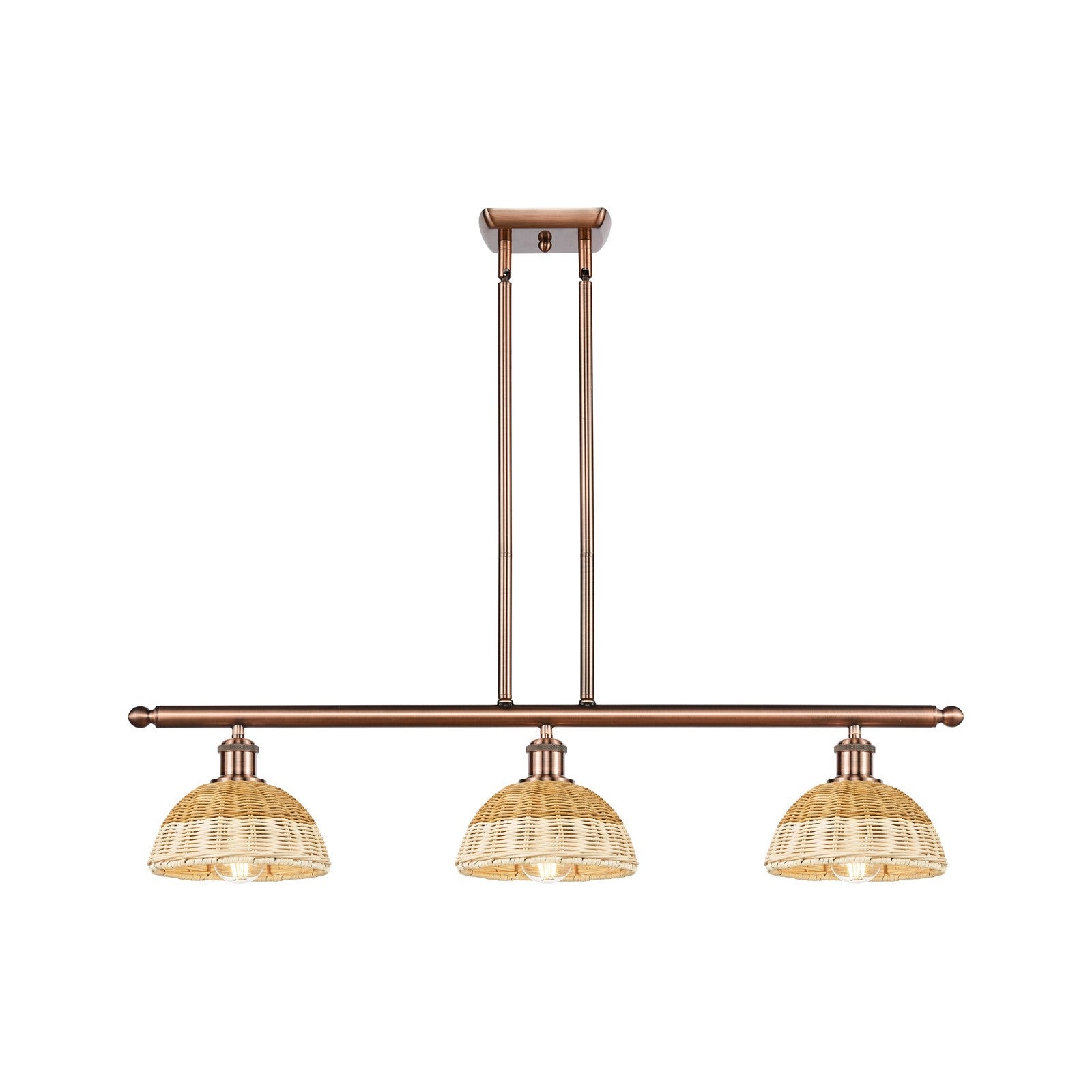 Innovations Bristol Natural II 36in 3-Light Island | Industrial Antique Copper and Natural Fiber Dome Shade | Kitchen | Model 516-3I-AC-NBD2-75-NAT