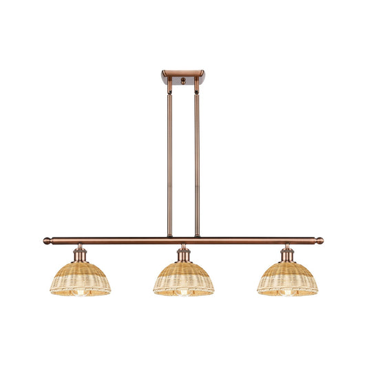 Innovations Bristol Natural II 36in 3-Light Island | Industrial Antique Copper and Natural Fiber Dome Shade | Kitchen | Model 516-3I-AC-NBD2-75-NAT
