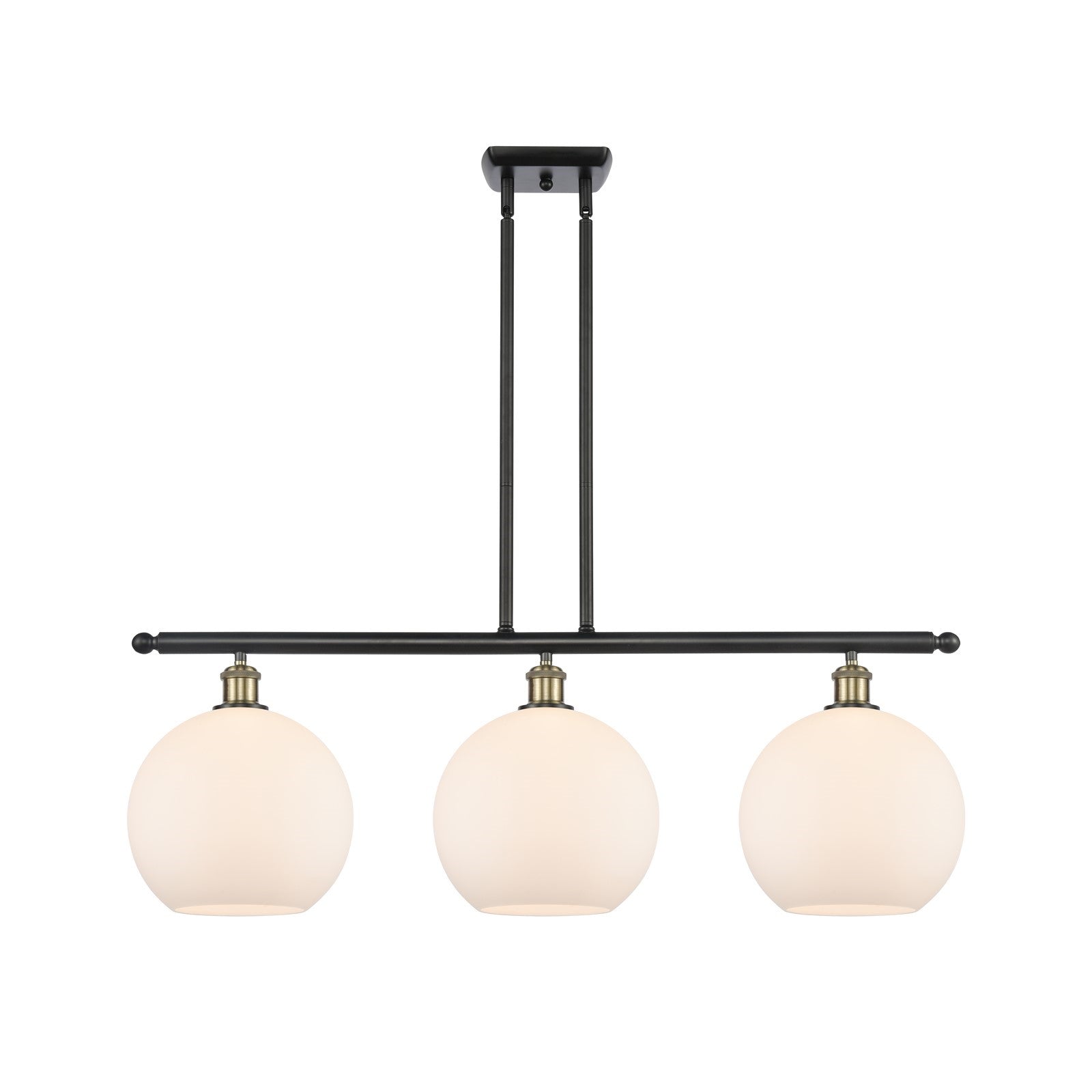 Innovations Athens 36.5in 3-Light Island | Industrial Black Antique Brass and Matte White Glass Shade | Kitchen Island | Model 516-3I-BAB-G121-10
