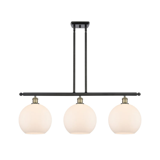 Innovations Athens 36.5in 3-Light Island | Industrial Black Antique Brass and Matte White Glass Shade | Kitchen Island | Model 516-3I-BAB-G121-10