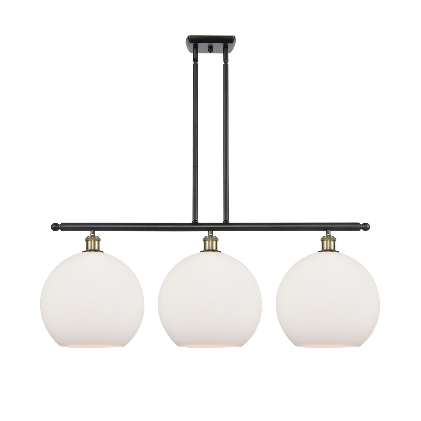 Innovations Athens 38in 3-Light Island Light | Industrial Black Antique Brass and Matte White Glass | Kitchen Island | Model 516-3I-BAB-G121-12
