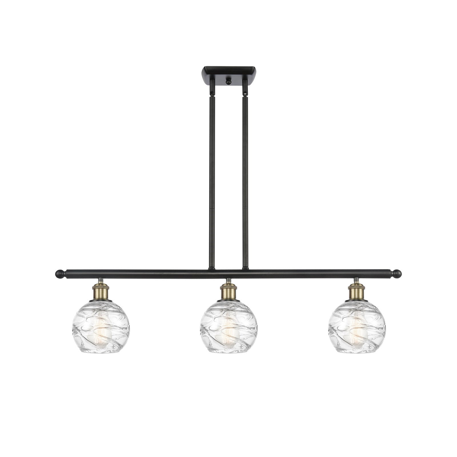 Innovations Athens Deco Swirl 36in 3-Light Island Light | Industrial Black Antique Brass and Clear Deco Swirl Glass | Model 516-3I-BAB-G1213-6CL