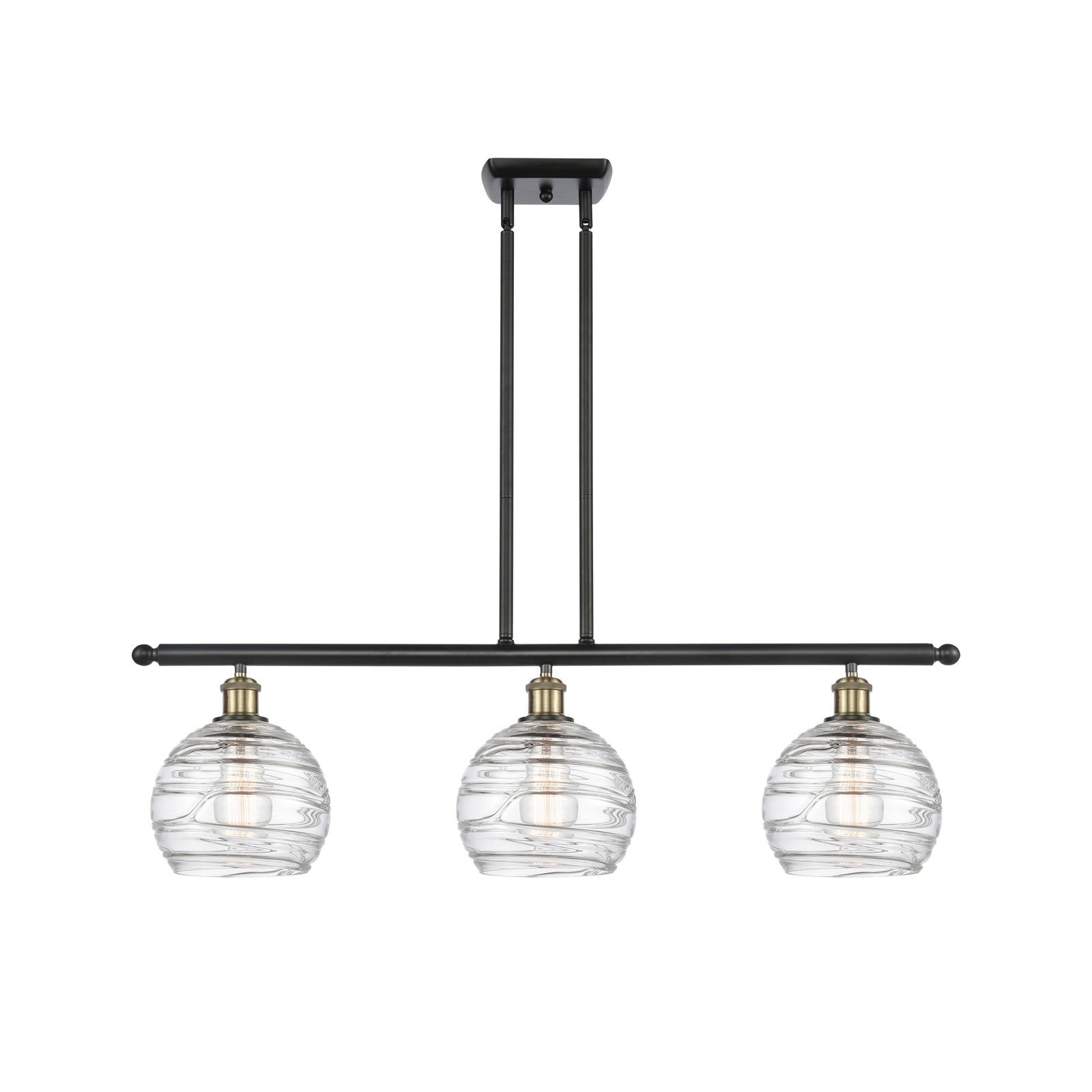Innovations Athens Deco Swirl 36in 3-Light Island Light | Industrial Black Antique Brass and Clear Deco Swirl Glass | Model 516-3I-BAB-G1213-8CL