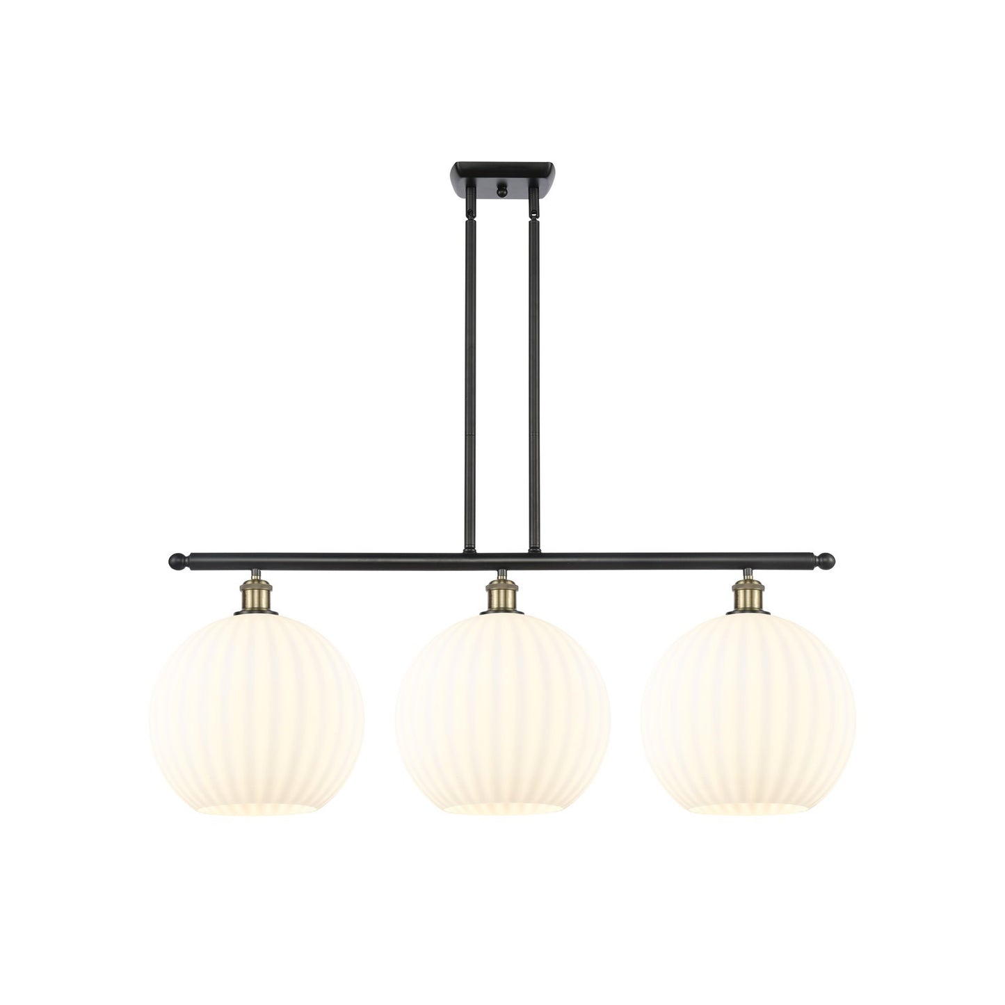 Innovations Ballston 38in 3-Light Island Light | Modern Contempo Black Antique Brass and White Venetian Glass | Kitchen | Model 516-3I-BAB-G1217-12WV