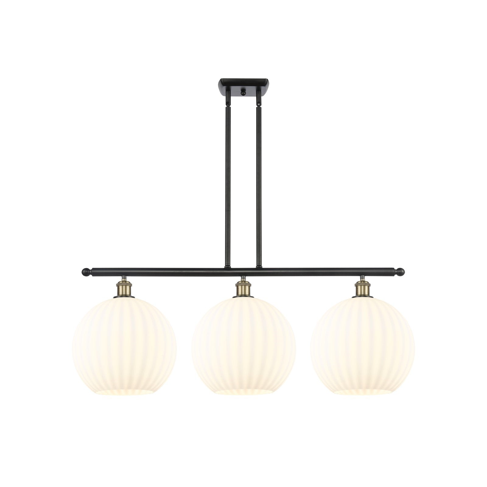 Innovations Ballston 38in 3-Light Island Light | Modern Contempo Black Antique Brass and White Venetian Glass | Kitchen | Model 516-3I-BAB-G1217-12WV