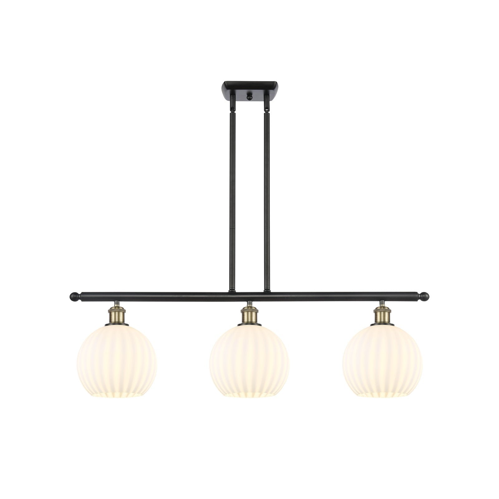 Innovations Ballston 36in 3-Light Island Light | Modern Contempo Black Antique Brass and White Venetian Glass | Kitchen | Model 516-3I-BAB-G1217-8WV