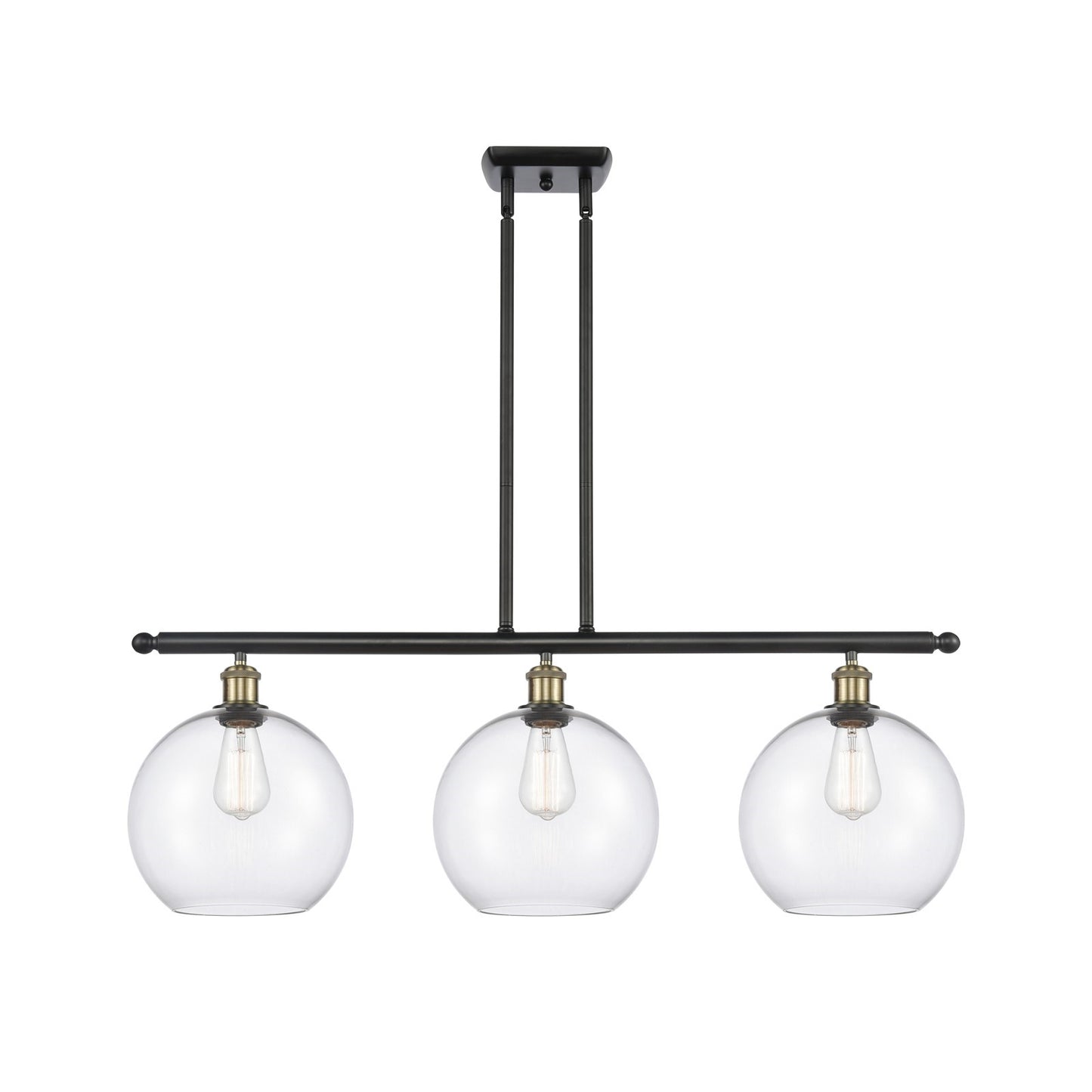 Innovations Athens 36in 3-Light Island Light | Industrial Black Antique Brass and Clear Glass | Kitchen Island & Dining | Model 516-3I-BAB-G122-10