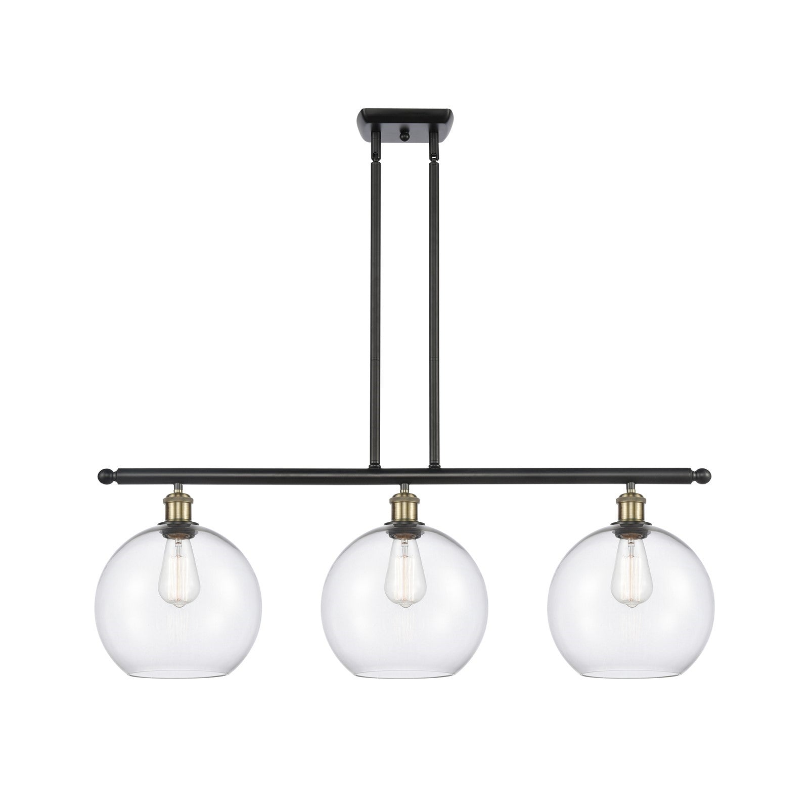 Innovations Athens 36in 3-Light Island Light | Industrial Black Antique Brass and Clear Glass | Kitchen Island & Dining | Model 516-3I-BAB-G122-10