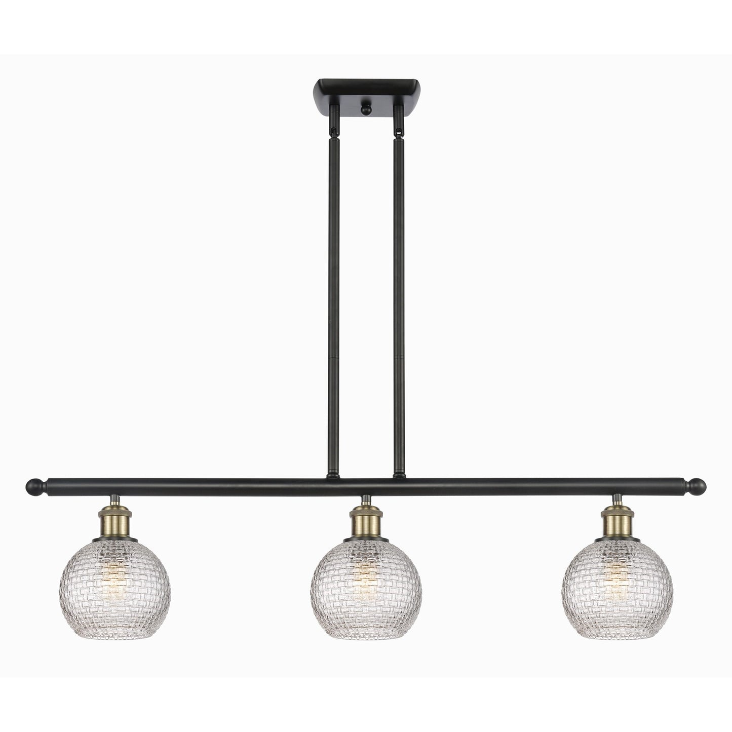 Innovations Athens 36in 3-Light Island Light | Modern Farmhouse Black Antique Brass and Clear Basket Weave Glass | Model 516-3I-BAB-G122C-6CL
