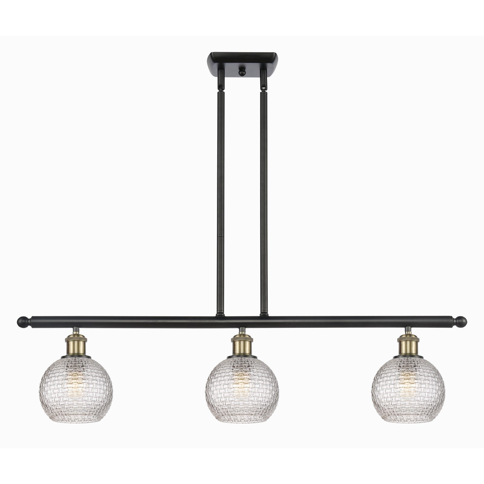 Innovations Athens 36in 3-Light Island Light | Modern Farmhouse Black Antique Brass and Clear Basket Weave Glass | Model 516-3I-BAB-G122C-6CL