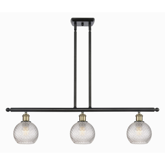 Innovations Athens 36in 3-Light Island Light | Modern Farmhouse Black Antique Brass and Clear Basket Weave Glass | Model 516-3I-BAB-G122C-6CL