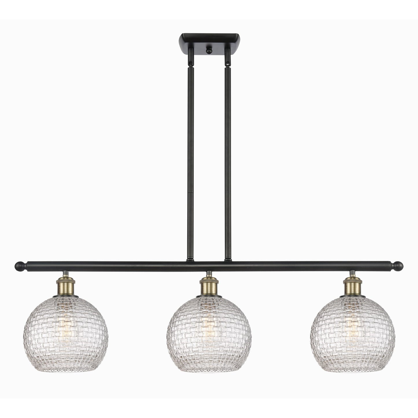 Innovations Athens 36in 3-Light Island Light | Modern Farmhouse Black Antique Brass and Clear Basket Weave Glass | Model 516-3I-BAB-G122C-8CL