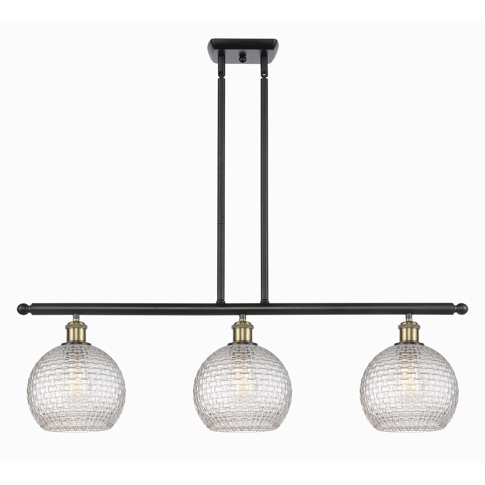 Innovations Athens 36in 3-Light Island Light | Modern Farmhouse Black Antique Brass and Clear Basket Weave Glass | Model 516-3I-BAB-G122C-8CL