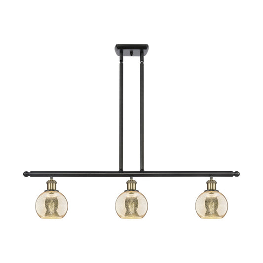Innovations Athens 36in 3-Light Island Light | Industrial Black Antique Brass and Mercury Glass | Kitchen Island & Dining | Model 516-3I-BAB-G128-6