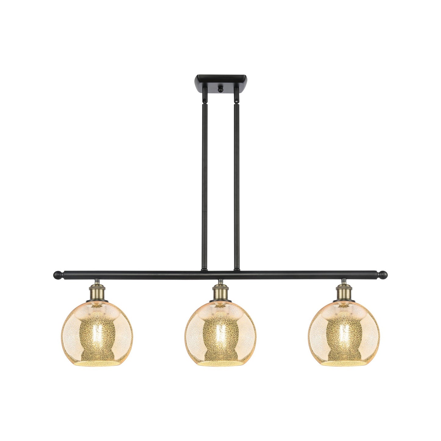 Innovations Athens 36in 3-Light Island Light | Industrial Black Antique Brass and Mercury Glass | Kitchen Island & Dining | Model 516-3I-BAB-G128-8