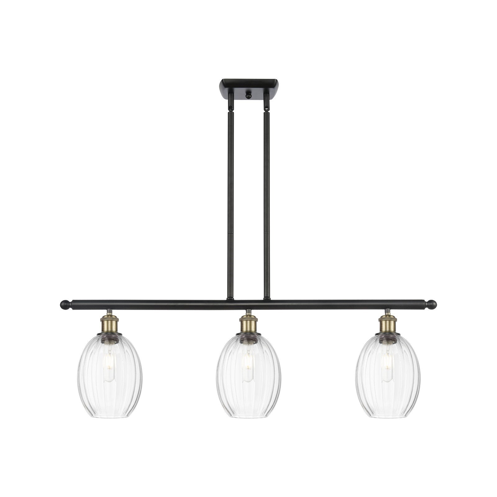 Innovations Preston Bulb 36in 3-Light Island Light | Industrial Black Antique Brass and Clear Glass | Kitchen Island | Model 516-3I-BAB-G459-6CL